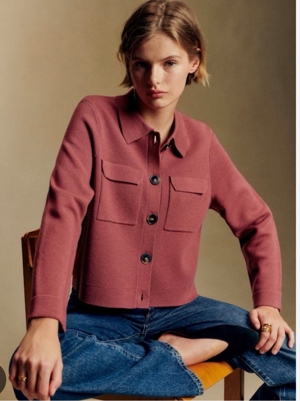 Sezane Betty Cardigan Medium Rosewood Pink Knit, S M L